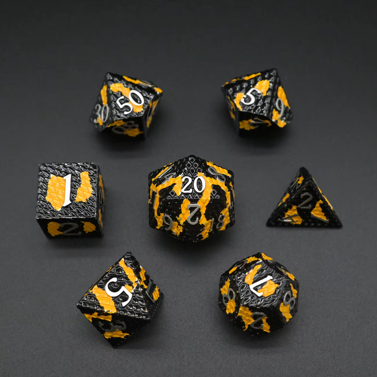 Metal Dragon Born Dice Set - Black & Yellow