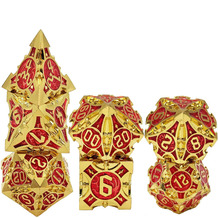 Steel Quiver Metal Dice Set - Gold & Red