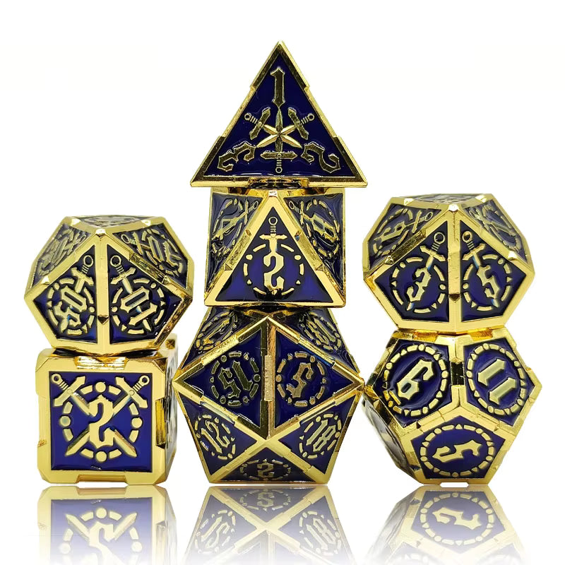 Metal Blades Dice Set - Blue & Gold