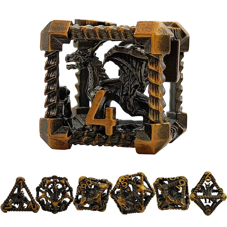 Hollow Dragon Cage Dice Set - Brass