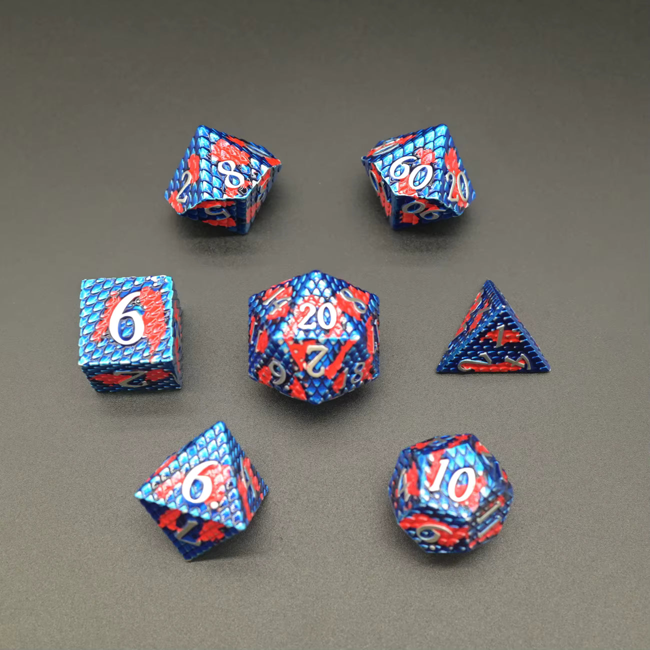 Metal Dragon Born Dice Set - Blue & Red