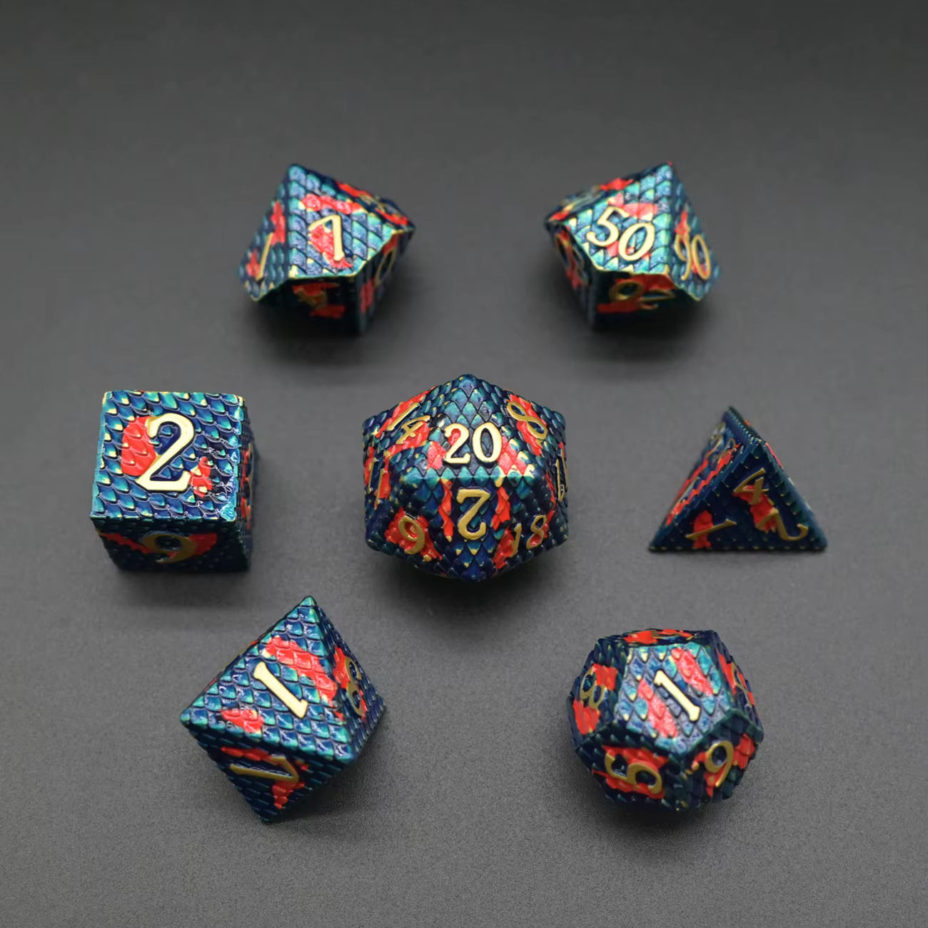 Metal Dragon Born Dice Set - Navy Red