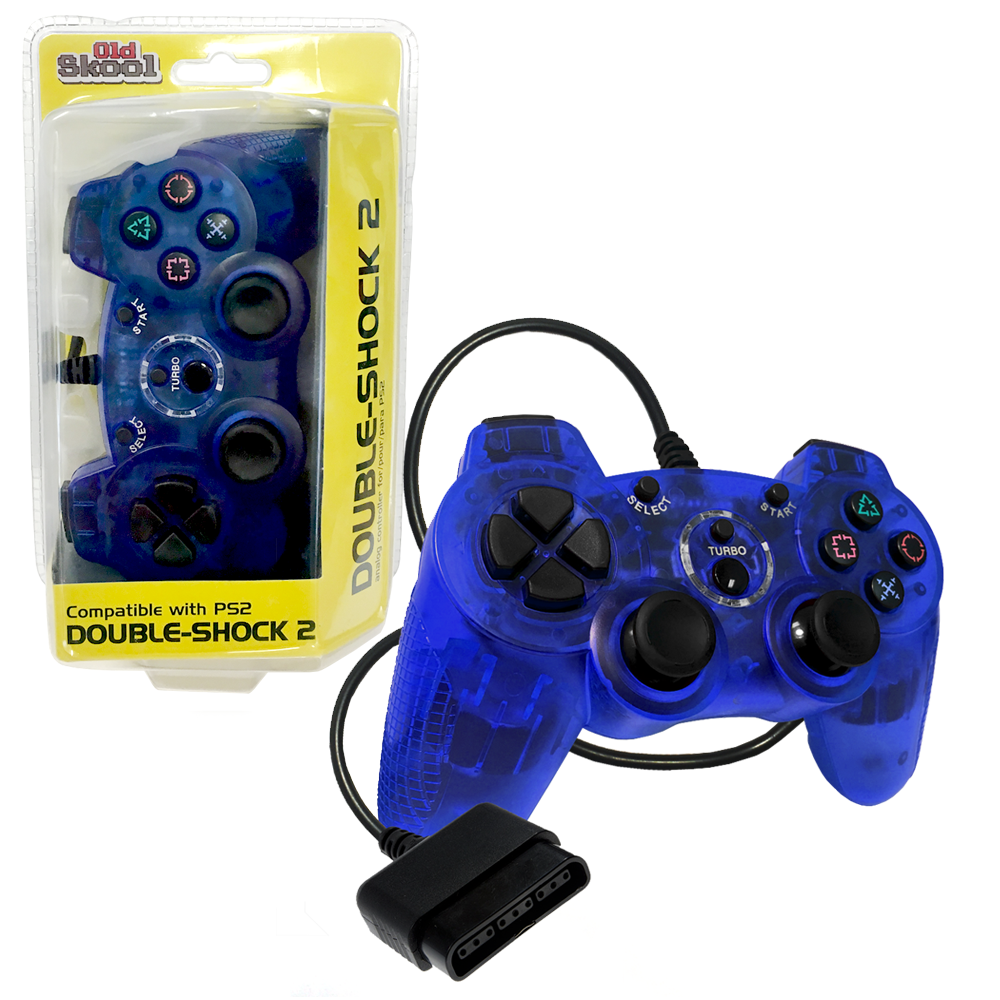 PS2 Wired Double Shock 2 Controller (Blue) - Old Skool - Sealed Brand New