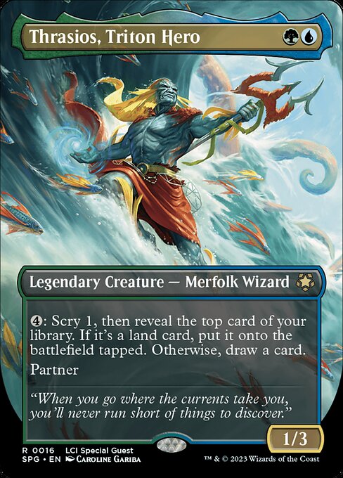 Thrasios, Triton Hero (16) - BORDERLESS - FULL ART - Foil Lightly Played / spg