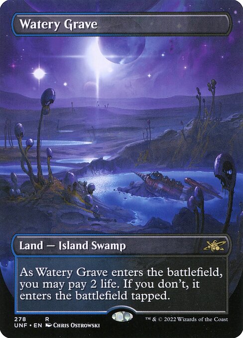 Watery Grave (278) - BORDERLESS - FULL ART - Foil Moderately Played / unf