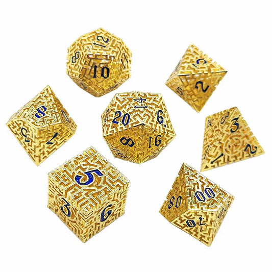 Hollow Maze Dice Set - Gold & Black