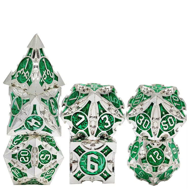Steel Quiver Metal Dice Set - Silver & Green