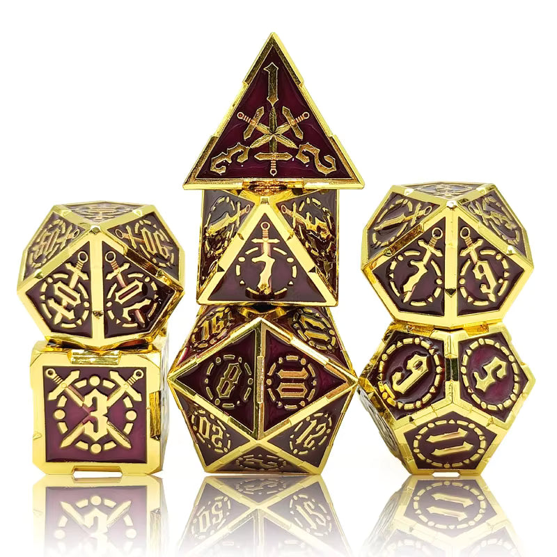Metal Blades Dice Set - Wine Red & Gold