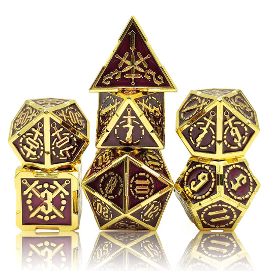 Metal Blades Dice Set - Wine Red & Gold