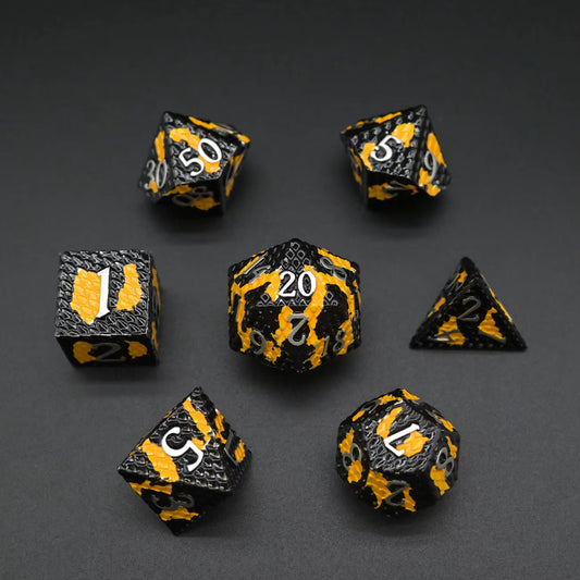 Metal Dragon Born Dice Set - Black & Yellow