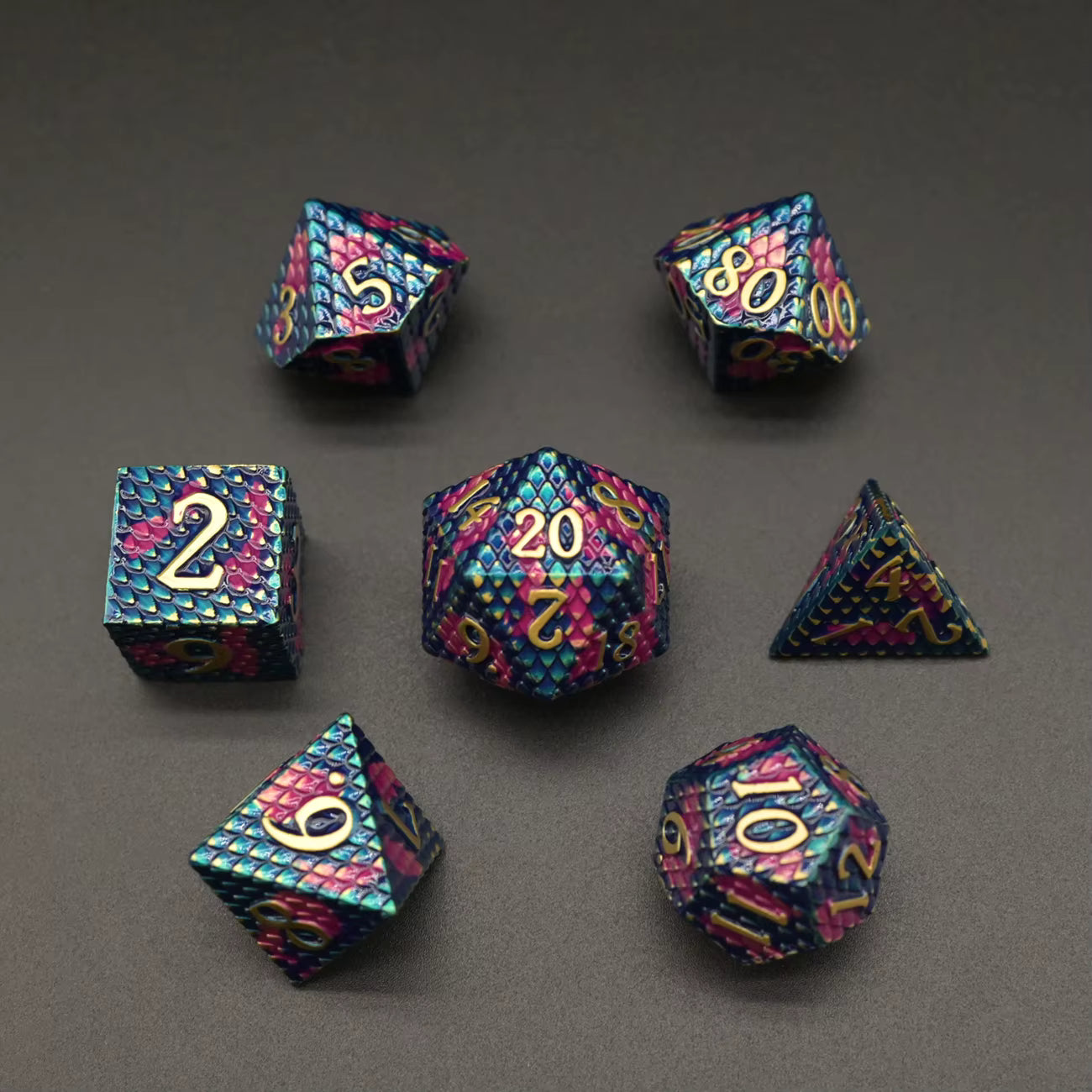 Metal Dragon Born Dice Set - Navy Purple