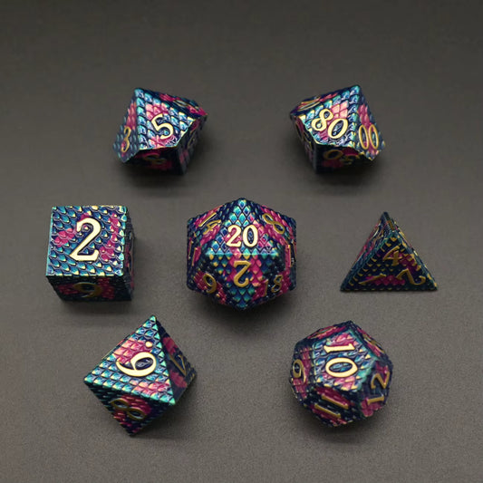 Metal Dragon Born Dice Set - Navy Purple