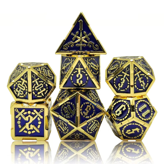 Metal Blades Dice Set - Blue & Gold