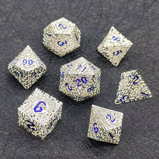 Hollow Maze Dice Set - White & Blue