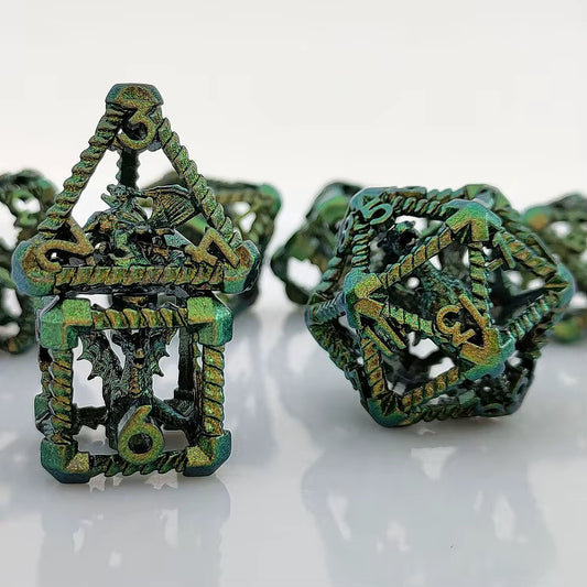 Hollow Dragon Cage Dice Set - Forest Green