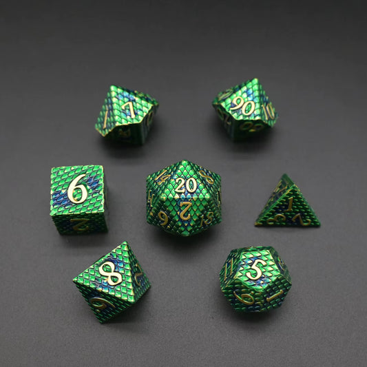 Metal Dragon Born Dice Set - Green & Yellow