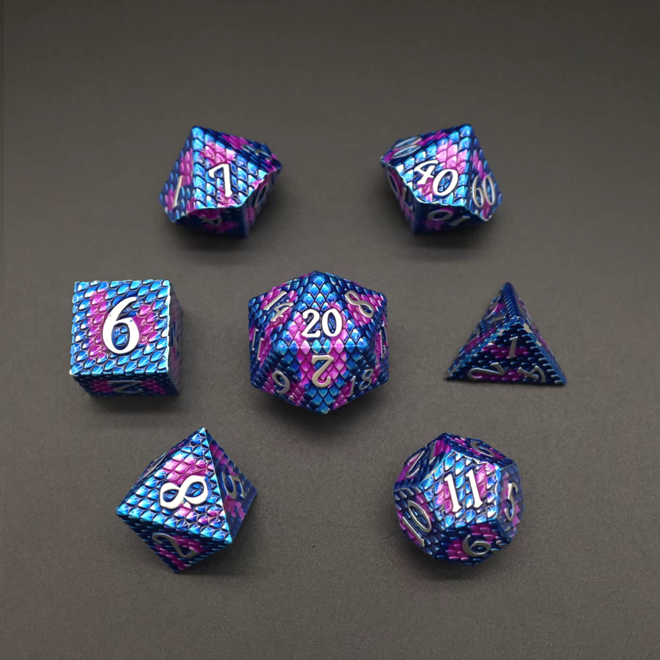 Metal Dragon Born Dice Set - Blue & Purple