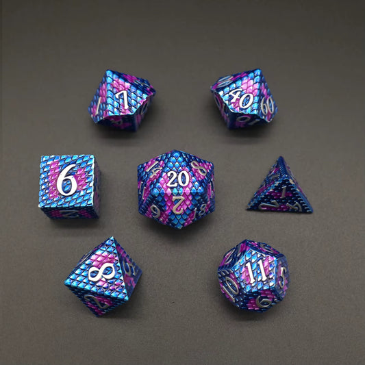 Metal Dragon Born Dice Set - Blue & Purple