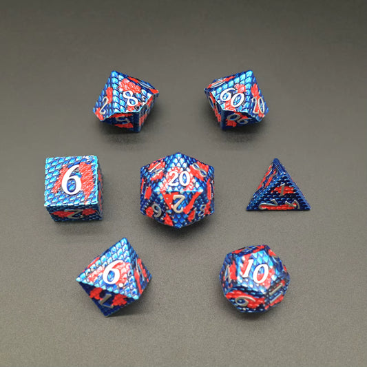 Metal Dragon Born Dice Set - Blue & Red