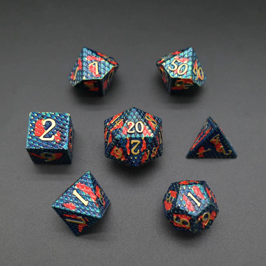 Metal Dragon Born Dice Set - Navy Red