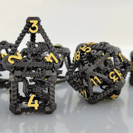 Hollow Dragon Cage Dice Set - Black & Gold