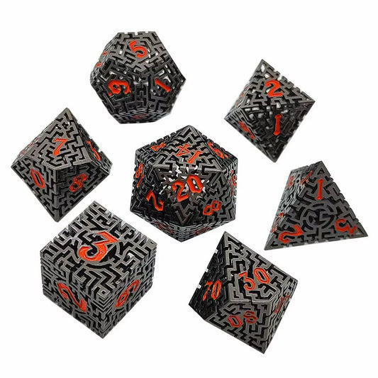 Hollow Maze Dice Set - Copper & Orange