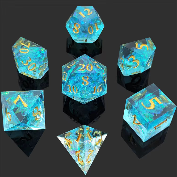 Sharp Magic Crystals Dice Set - Light Blue & Gold