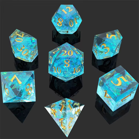 Sharp Magic Crystals Dice Set - Light Blue & Gold
