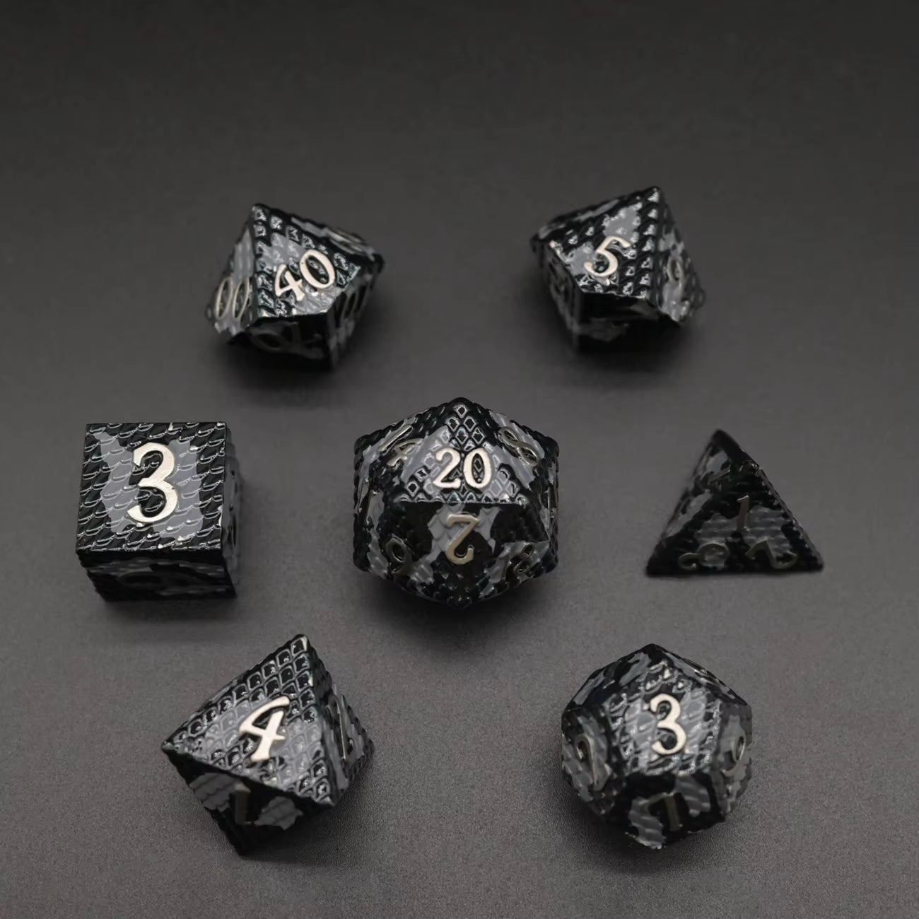 Metal Dragon Born Dice Set -  Black & Grey