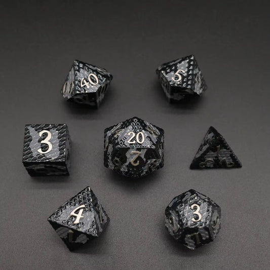 Metal Dragon Born Dice Set -  Black & Grey