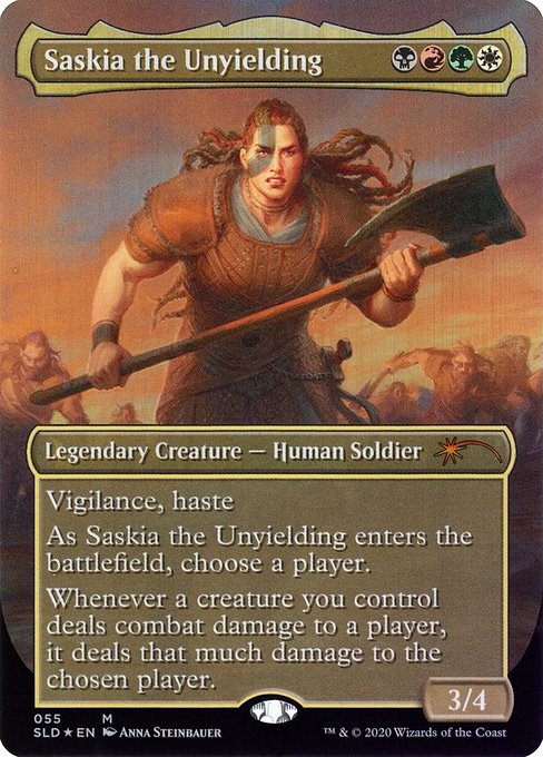 Saskia the Unyielding (55) - BORDERLESS - FULL ART - Foil Lightly Played / sld