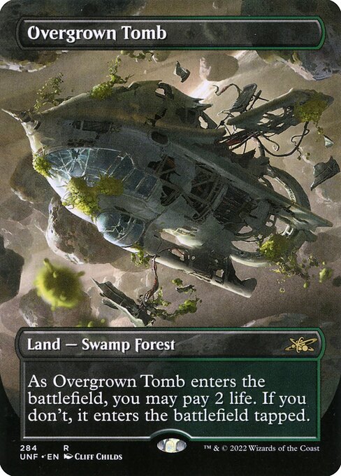 Overgrown Tomb (284) - BORDERLESS - FULL ART - Foil Lightly Played / unf