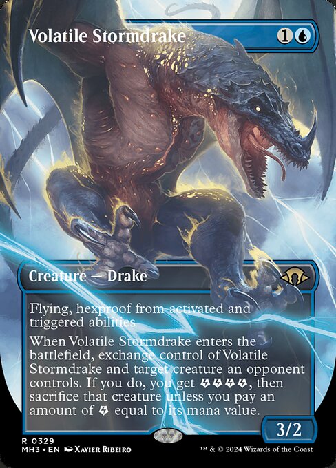Volatile Stormdrake (329) - BORDERLESS - Foil Lightly Played / mh3